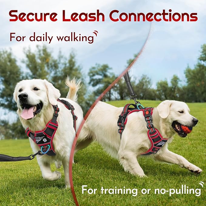 Eagloo Dog Harness Medium Sized, Easy Wearing with 3 Buckles, Adjustable No Pull Pet Harness with 2 Rings for Walking, No Chock Reflective Soft Padded Vest with Control Handle, Black &amp; Red, M