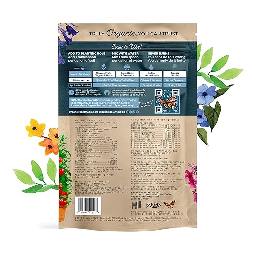 Organic Plant Magic - Truly Organic™ Fast-Acting Soluble Plant Food: All-Purpose Fertilizer Concentrate for All Flower Vegetable Herb Fruit Tree Shrub Container Garden &amp; House Plants [One 1 lb Bag]