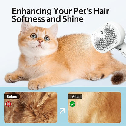 Pet Grooming Brush with Electronic Mist Spray - Gentle Deshedding Tool for Cats &amp; Dogs, Pet Steam Brush，Reduces Shedding, Soft Bristles, Promotes Healthy Coat-Comes with a hair smoothing comb-White