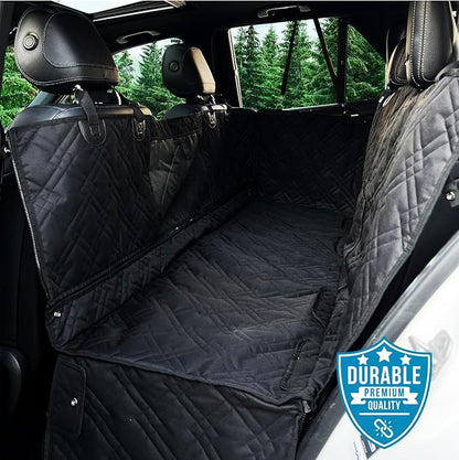 Bulldogology Dog Car Seat Cover with Mesh &amp; Zippers Waterproof Heavy Duty Dog Hammock Backseat Protector from Dog Hair, Muddy Paws, Scratches - Pet Car Seat Cover for Cars Trucks SUVs (Large, Black)