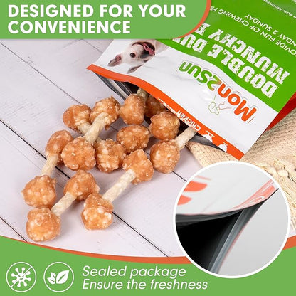 MON2SUN Dog Treats, 16oz Mini Rawhide Chews, Chicken Dumbbells with Rice for Small Dogs &amp; Toy Breed, Crunchy and Healthy (2.5 Inch 30 Count)