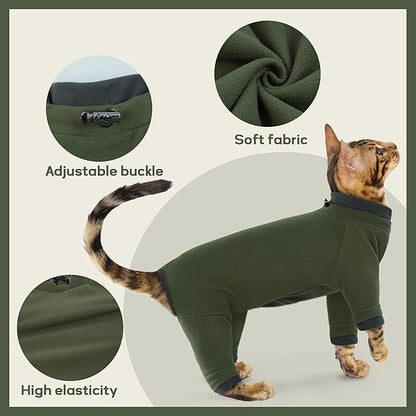PUMYPOREITY Sticky Hair Cat Clothes, Prevent Loss Pajamas, Soft Sweaters for Cats Only, Onesie, Recovery Suit After Surgery, Green, M