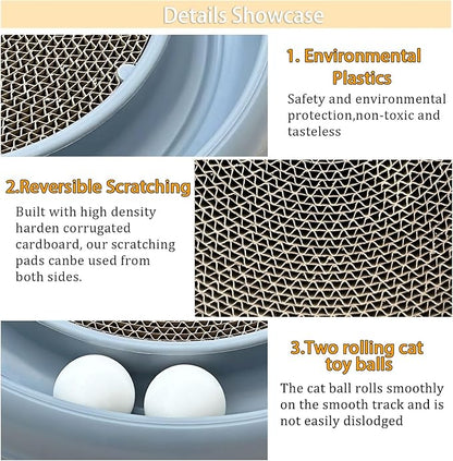 Interactive Cat Ball Track Toy for Indoor Cats, Cat Scratching Board &amp; Exercise Set for Bored Indoor Adult and Kitten Mental &amp; Physical Stimulation, with Spare Ball to Prevent Loss (Grey)