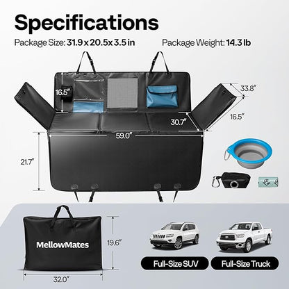 Back Seat Pet Cover for Dogs 59", Upgraded PU Leather Back Seat Extender with Hard Bottom Holds 400LBS, Waterproof Anti-Scratch, Dog Backseat Cover for Cars, SUV &amp; Small Truck