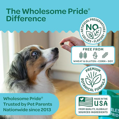 Wholesome Pride Calming Supplement for Dogs - 90 Soft Chews - Natural Anxiety Relief, Separation &amp; Noise Stress Support with Herbal Ingredients, No Melatonin, Non-Drowsy