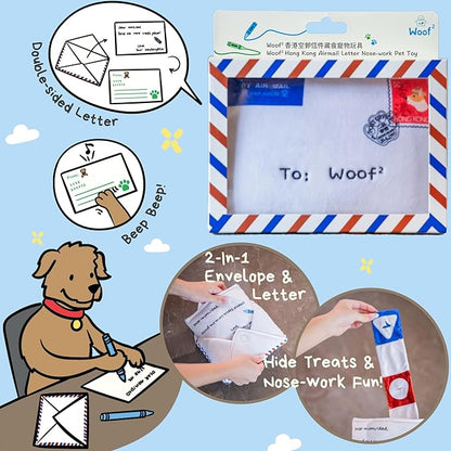 Hong Kong Airmail Soft Plush Nose-Work Squeaky Dog Toy - Durable &amp; Cute 2-in-1 Envelope &amp; Letter for Interactive Play, Extendable Cloth to Hide Food for Puzzle Fun, Small Medium Dogs