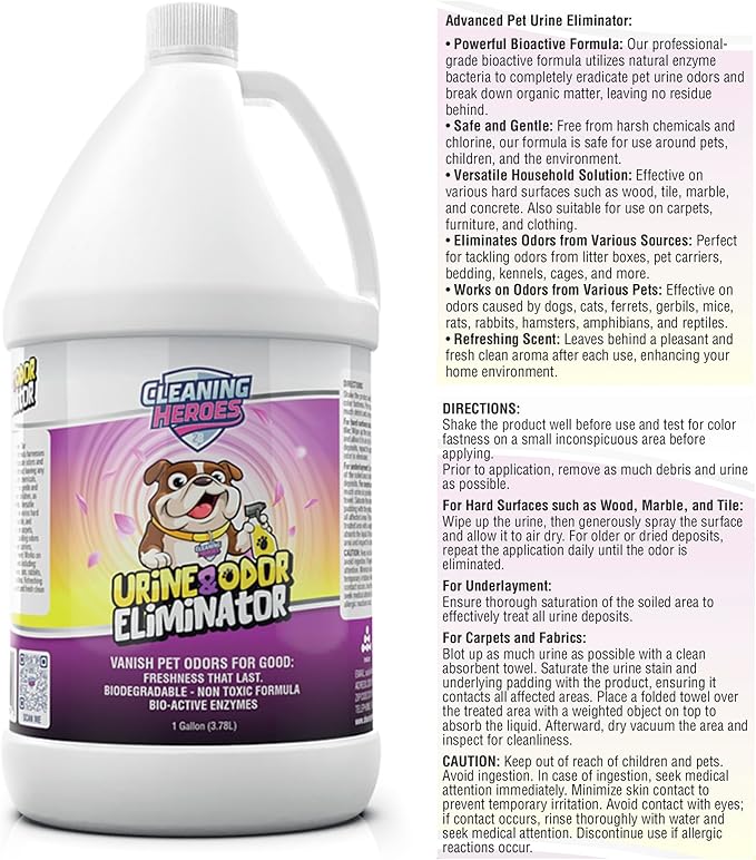 Pet Carpet Cleaner &amp; Urine Odor Eliminator for Strong Odor - 128oz Enzyme Cleaning Spray for Cat &amp; Dog Pee - Spot Cleaner for Carpet Upholstery, Marble, Tile, Wood - Carpet Deodorizer