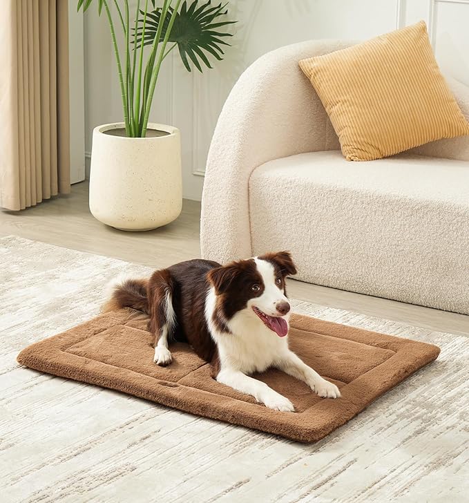 Made4Pets Dog Crate Pad Bed for Extra Large Dogs, Washable &amp; Reversible, Anti-Slip Kennel Mat for Cozy Sleeping, Soft Fluffy Dog Bed for Indoor &amp; Outdoor Use, 48"x30", Brown