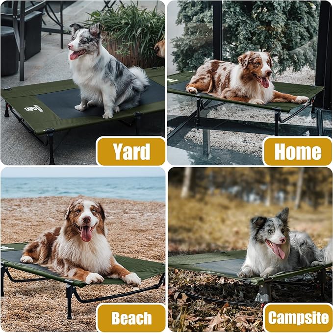 ONETIGRIS Elevated Dog Bed, Outdoor Dog Cod Large Raised Dogs Bed with Chew Proof Mesh, No-Slip Portable Dogs Cot Bed for Indoor &amp; Outdoor Portable (Green, Large)