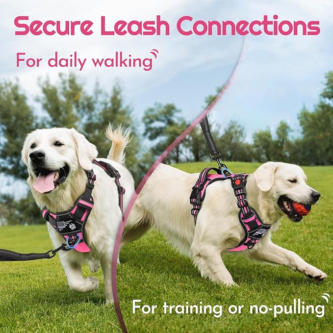 Eagloo Dog Harness Medium Sized, Easy Wearing with 3 Buckles, Adjustable No Pull Pet Harness with 2 Rings for Walking, No Chock Reflective Soft Padded Vest with Control Handle, Pink &amp; Black, M
