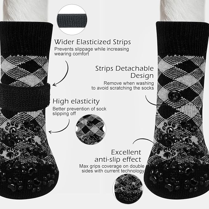 EXPAWLORER Anti Slip Dog Socks to Prevent Licking Paws, Dog Shoes for Hot Pavement, Dog Booties for Small Medium Large Senior Dogs, Traction Control Boots &amp; Paw Protectors for Hardwood Floors