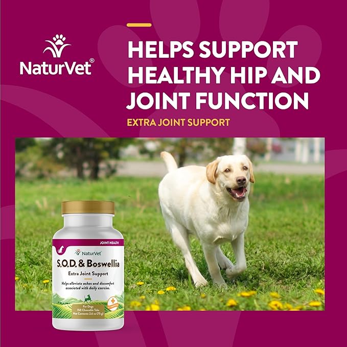 NaturVet S.O.D. &amp; Boswellia Extra Joint Support Dog Supplement – Dog Hip Supplement – Helps Alleviate Aches, Pain – for Dog Flexibility, Healthy Joint Function – 150 Ct. Chewable Tablets