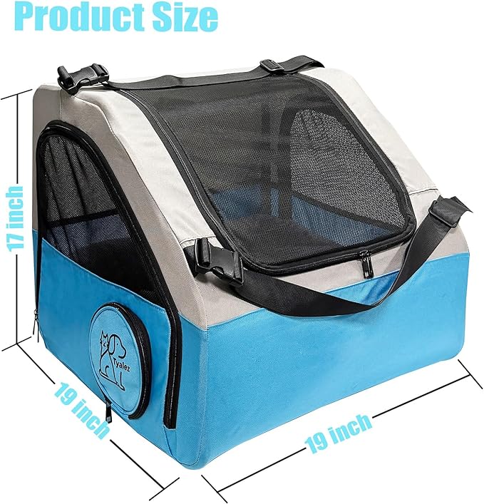 Small Portable Pet Crate for Car Travel, 19"x19"x17" Foldable Dog &amp; Cat Carrier with Secures Seatbelt &amp; Headrest Strap, Oxford Soft-Sided Pet Kennel with Removable Bed for Small Pets