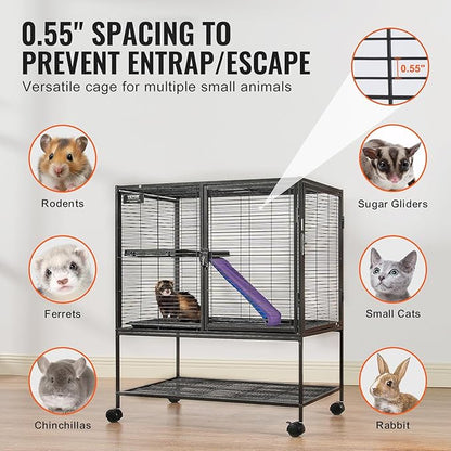 VEVOR 36" Rolling Metal Ferret Cage, Large 2-Tier Critter Nation Cage, Small Animal Cage with Ramps &amp; Tray, Easy to Set up for Pet Mice, Hamster, Guinea Pig, Chinchilla, Squirrel, Hedgehogs, Bunny