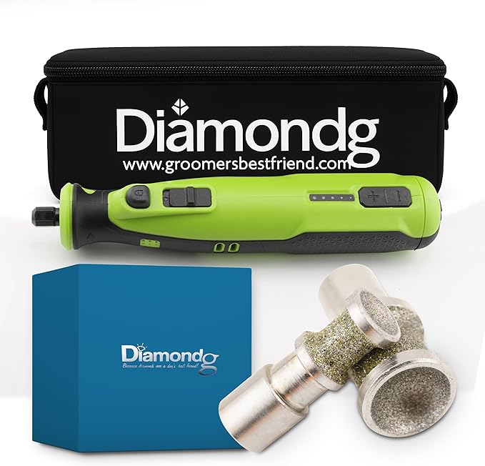 Diamondg Cordless Dog Nail Grinder with Quiet Sound &amp; LED Tip for Large &amp; Small Dogs, 4hrs. Runtime, 2 Bits Included, Green