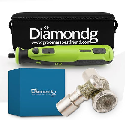 Diamondg Cordless Dog Nail Grinder with Quiet Sound &amp; LED Tip for Large &amp; Small Dogs, 4hrs. Runtime, 2 Bits Included, Green