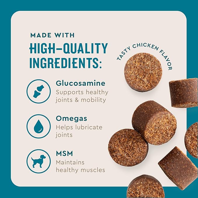 VetIQ Glucosamine Hip &amp; Joint Supplement for Dogs, 180 Soft Chews, Dog Joint Support Supplement with MSM and Krill, Dog Health Supplies Large &amp; Small Breed, Chicken Flavored Chewables