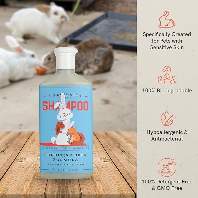 JR Liggett’s Natural Liquid Small Animal Shampoo for Sensitive Skin - 100% Detergent Free, Non-GMO &amp; Biodegradable - Tear-Free, Hypoallergenic Formula Soothes Dry Itchy Skin - 8.45 fl oz