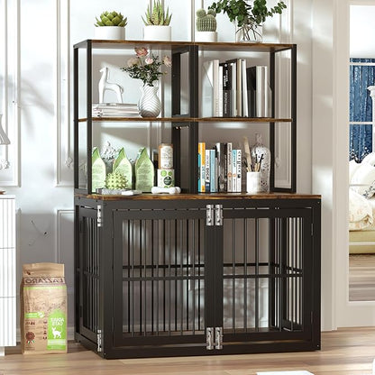 Dociote Heavy Duty Dog Crate Furniture with Storage Shelves，Large Dog Kennel Indoor End Table 39 Inch,Brown