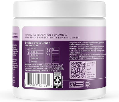 Fera Pets Dog Calming Chews with Ashwagandha &amp; Priome® Mental Wellbeing Postbiotic Blend - Supports Anxiety Relief - Promotes Relaxation - 90 Soft Chews