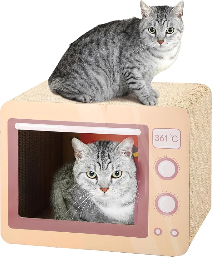 Oven Cat Scratcher Board - Durable Lounge Bed for Cats - Indoor Scratch Pad &amp; Play House - Corrugated Toy for Cat Birthday - 17.3L*13.4W*9.1H