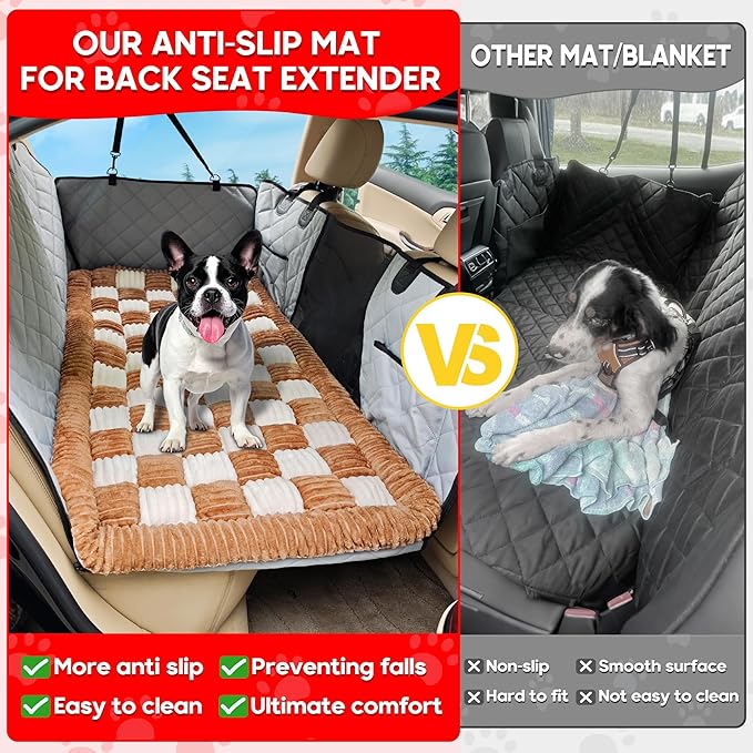 Dog Car Bed Mat, Non-Slip Backseat Extender Pet Blanket, Plaid Dog Bed for SUVs, Sedans &amp; Trucks, Chew-Resistant Travel Pad for Dogs, Easy Clean &amp; Scratch-Proof &amp; Comfort (50"x24.6")