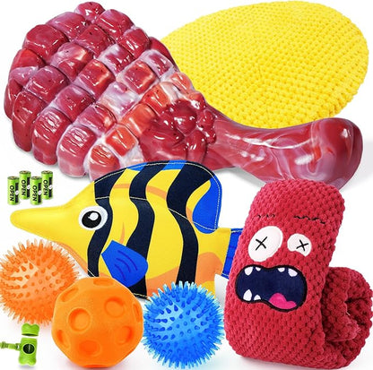 KIPRITII 12-Pack Large Dog Chew Toys for Aggressive Chewers - Includes Indestructible Chew Bone, Interactive Tug Toys, Squeaky Toys, Great for Medium &amp; Large Breeds Dog