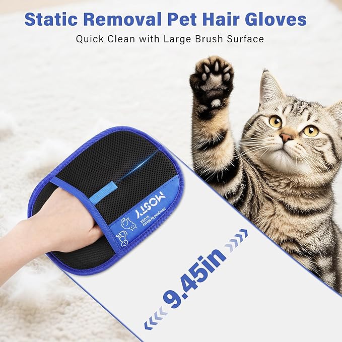 2Pcs Pet Hair Removal Glove,Double Sided Electrostatic, Reusable Cat &amp; Dog Hair Remover Mitt for Furniture, Couch, Carpet, Car Seat, Quick Cleaning Grooming Glove