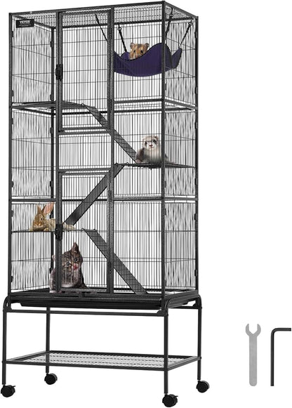 VEVOR 69" Rolling Metal Ferret Cage, Large 4-Tier Critter Nation Cage, Small Animal Cage with Ramps &amp; Tray, Easy to Set up for Pet Mice, Hamster, Guinea Pig, Chinchilla, Squirrel, Hedgehogs, Bunny