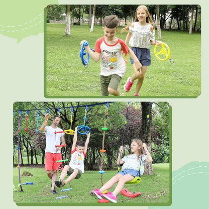 Rainbow Craft 3-Pack Ninja Monkey Wheels，Obstacle Course &amp; Swing Set Attachments for Kids ，Outdoor Backyard Playground Accessory，Red, Blue &amp; Yellow