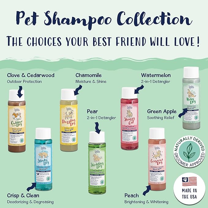 Bobbi Panter Dog Shampoo - Made in USA - All Natural Formula for Itch Relief &amp; Soothing Skins, Concentrated 16:1 for Professional Groomers - Green Apple Scent, 13 Oz