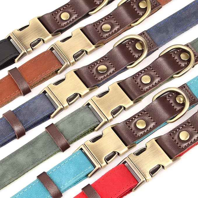 Didog Soft PU Leather Dog Collars for Small Dogs,Classic Adjustable Dog Collars with Quick Release Metal Buckle,Easy Clean and Comfortable with Nylon Lining,Green,S Neck 10-15"