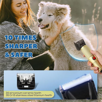 Pet Grooming Clippers 280W for Thick Heavy Coats, 2000-6000rpm Stepless Speed Control &amp; 10ft Power Cord, Low Noise< 50db, Dog Trimmer Kit with Extra Detachable Blade (280W)