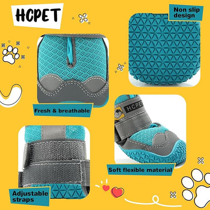 Hcpet Dog Shoes for Large Dogs, Breathable Dog Booties for Small Medium Dogs, Anti-Slip Dog Boots &amp; Paw Protectors for Hot Pavement Winter Snow Hiking with Reflective Straps Blue Size 7