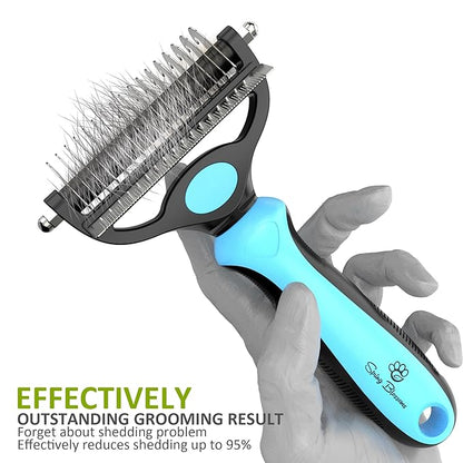 Spring Blossoms-2 in 1 Professional Grooming Rake for Cats &amp; Dogs-Dematting Comb for Easy Mats &amp; Tangles Removing,Pet Brush Safe No More Nasty Shedding and Flying Hair (Blue)
