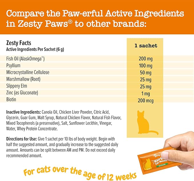 Zesty Paws Hairball Cat Mousse - Lickable Cat Treats Squeeze Up - Squeeze Furball Control - Puree Tube Treats for Digestive Support - Skin &amp; Gut Health - Chicken 3ct