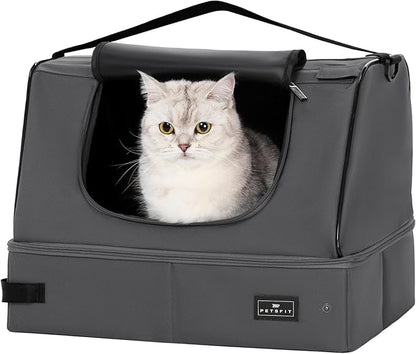 PETSFIT Portable Cat Litter Box - Removable 2-Layer Leak-Proof Lining, Scratch-Resistant Fabric with Sturdy Support Frame, Travel &amp; Collapsible Cat Litter Box Grey