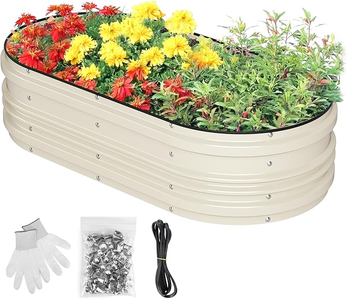 WORKPRO 4x2x1ft Galvanized Raised Garden Bed Set, Rust &amp; Corrosion Protection, Easy Assembly, Safe Edge, Ideal for Vegetables &amp; Flowers, White