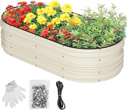 WORKPRO 4x2x1ft Galvanized Raised Garden Bed Set, Rust &amp; Corrosion Protection, Easy Assembly, Safe Edge, Ideal for Vegetables &amp; Flowers, White