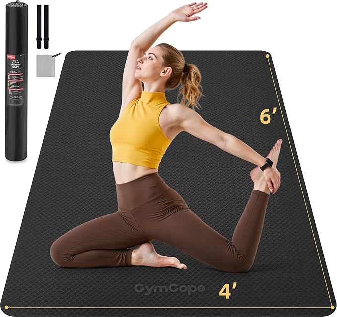 Extra Large Yoga Mat - 72"x35", 72"x48", 78"x57" - Wide TPE Exercise Mat for Home, Stretching, Couples &amp; Family Workouts - 6-12mm Thick, Non-Slip &amp; Waterproof - with Carry Bag and Straps