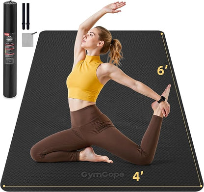 Extra Large Yoga Mat - 72"x35", 72"x48", 78"x57" - Wide TPE Exercise Mat for Home, Stretching, Couples &amp; Family Workouts - 6-12mm Thick, Non-Slip &amp; Waterproof - with Carry Bag and Straps