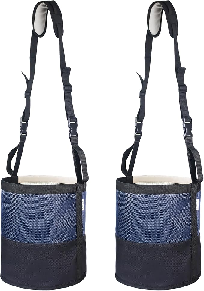 Heavy-Duty Horse Feed Bags - with Adjustable Strap, Comfort Neck &amp; Nose Pads, and Double Waterproof Bottom Mesh (2-Pack) (Blue x2)