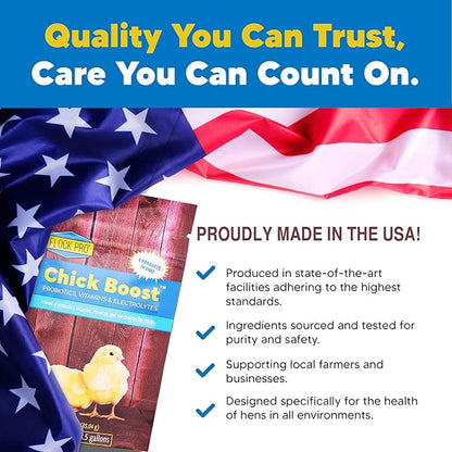 Flock PRO Chick Boost Probiotic - Probiotics, Vitamins, Minerals and Electrolytes for Chickens | Chicken Vitamins and Supplements for All Poultry - 3Oz