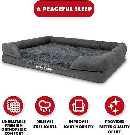 The Dog’s Bed, XXL Grey Fur Memory Foam, Pain Relief: Arthritis, Hip &amp; Elbow Dysplasia, Post Surgery, Lameness, Supportive, Calming, Waterproof, Washable Cover, Veterinary Approved