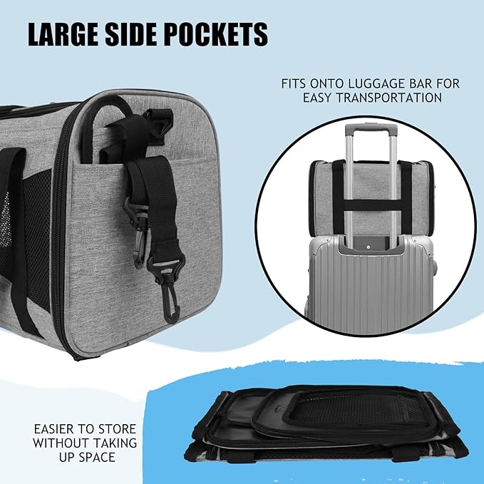 Carriers Soft-Sided Pet Carrier Case for Small Medium Cats Dogs Puppy Under 15 lbs,Airline Approved Cat Carrier with 4 Ventilated Windows (Medium,Grey&amp;Black)