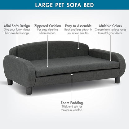 Paws &amp; Purrs Multi-Cat Sofa Bed – 41.5″ Wide Elevated Pet Couch with 3″ Foam Mattress, Removable Machine-Washable Cover – Stylish Indoor Pet Furniture for Two or More Cats and Dogs, Gray