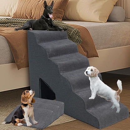 Dog Stairs &amp; Steps Ramps for High Beds 30 inches High Tall, LitaiL 6 Step Pet Stairs Steps for Small Large Dogs, Non-Slip Dog Ramps with 3 Pack Ramps for Staircase