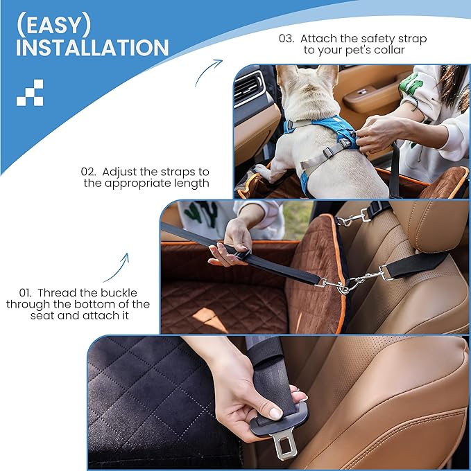 Dog Car Seat for Small Dogs - Puppy Car Seat with Safety Strap &amp; Waterproof Padding, Portable Pet Carrier for Cars, Trucks &amp; SUVs, Comfortable Elevated Bed for Pets Up to 35lbs (Black/Coffee)