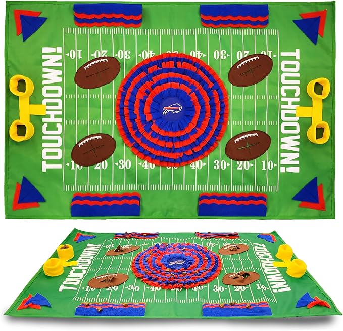 NFL Buffalo Bills Dog Snuffle Mat – Interactive Pet Slow Feeder, Football Field Design Food Puzzle Toy for Dogs &amp; Cats, Foraging Activity Mat for Smarter Feeding