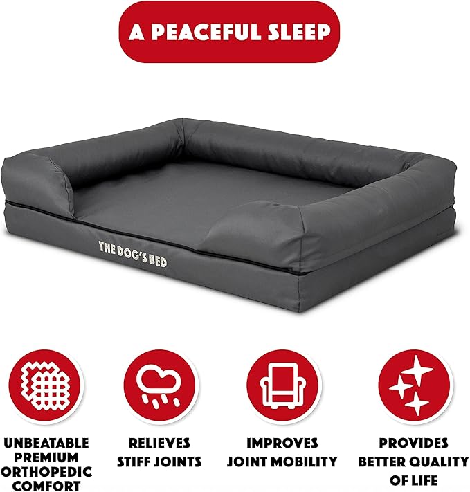 The Dog’s Bed Medium Oxford Grey 30x23.5, Memory Foam, Pain Relief: Arthritis, Hip &amp; Elbow Dysplasia, Post Surgery, Lameness, Supportive, Calming, Waterproof Washable Cover, Veterinary Approved